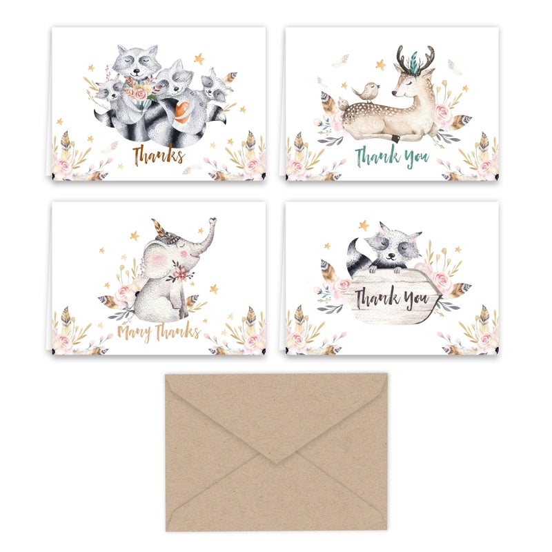 Paper Frenzy Woodland Animals Thank You Note Cards and Kraft Envelopes 24 pack - Image 1